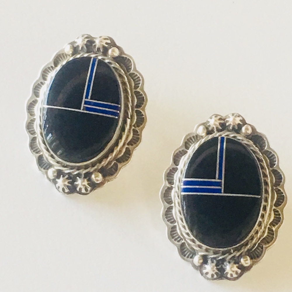 R Coriz Onyx Sterling Silver Inlaid Signed Vintage